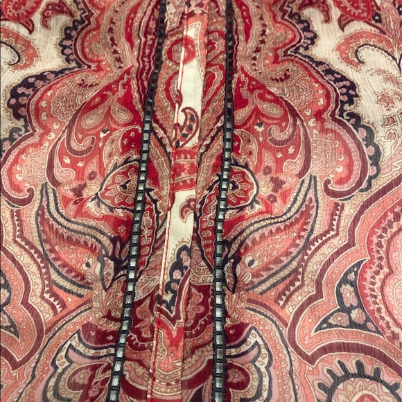 Lucky Brand red pink paisley printed sheer peasant blouse - Picture 4 of 8